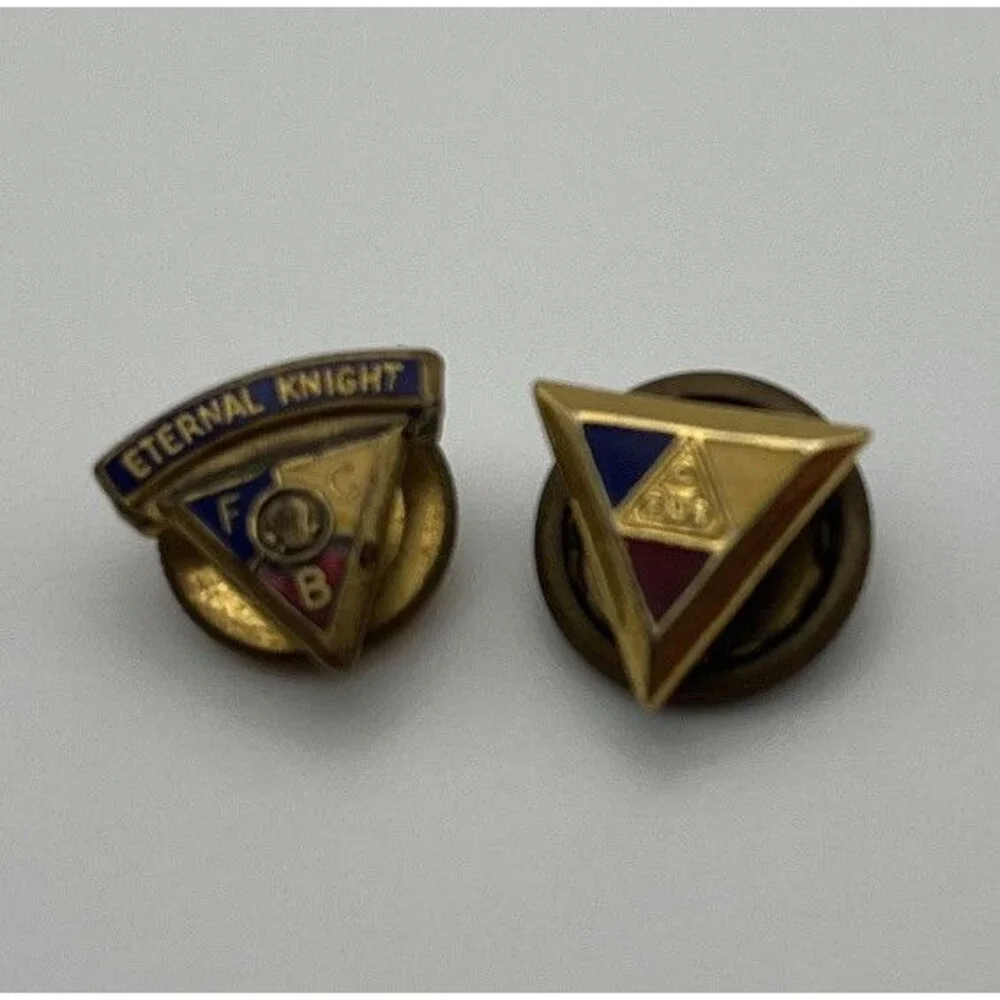 Two Vintage Knights of Pythias FCB Screw Back Pins - Eternal Knight - RARE